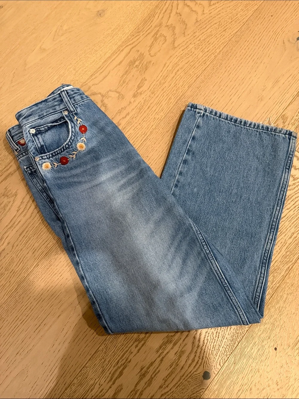 Zara Kids Girls Floral Straight Cut Jeans Size 14